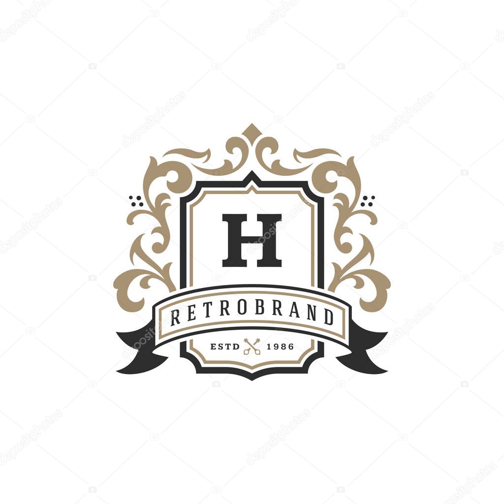 Luxury monogram logo template vector object for logotype or badge design. Trendy vintage royal ornament frame illustration, good for fashion boutique, alcohol or hotel brand.