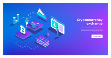 Kriptopara değişimi ve blockchain izometrik kompozisyonu.