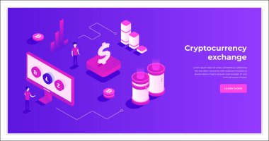 Kriptopara değişimi ve blockchain izometrik kompozisyonu.