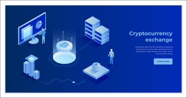 Kriptopara değişimi ve blockchain izometrik kompozisyonu.