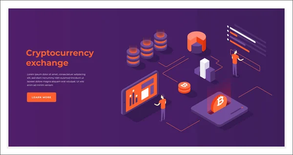 Cambio de criptomonedas y composición isométrica blockchain . — Archivo Imágenes Vectoriales