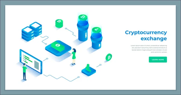 Wymiana kryptowalut i skład izometryczny łańcucha bloków. — Wektor stockowy