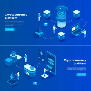 Kriptopara değişimi ve blockchain izometrik kompozisyonu.