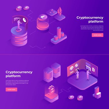 Kriptopara değişimi ve blockchain izometrik kompozisyonu.