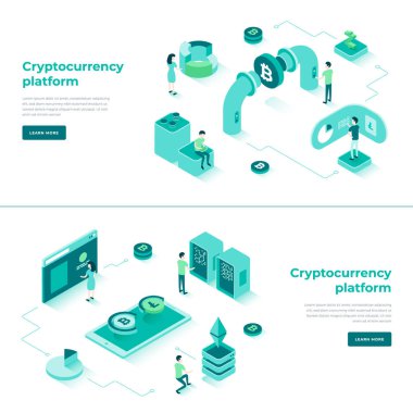 Kriptopara değişimi ve blockchain izometrik kompozisyonu.