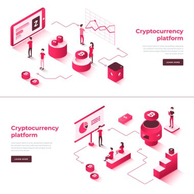 Kriptopara değişimi ve blockchain izometrik kompozisyonu.