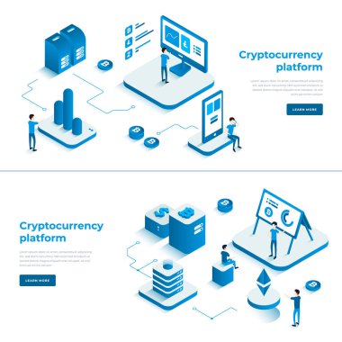 Kriptopara değişimi ve blockchain izometrik kompozisyonu.