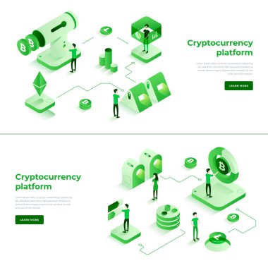 Kriptopara değişimi ve blockchain izometrik kompozisyonu.