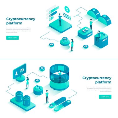 Kriptopara değişimi ve blockchain izometrik kompozisyonu.