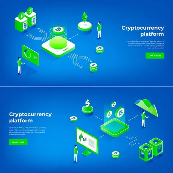 Wymiana kryptowalut i skład izometryczny łańcucha bloków. — Wektor stockowy