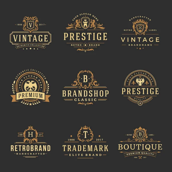 Luxury monograms logos templates vector objects set for logotype or badge Design. — Stock Vector