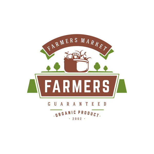 Farmers market logo template vector illustration. Farmer logotype or badge design. — Stock Vector