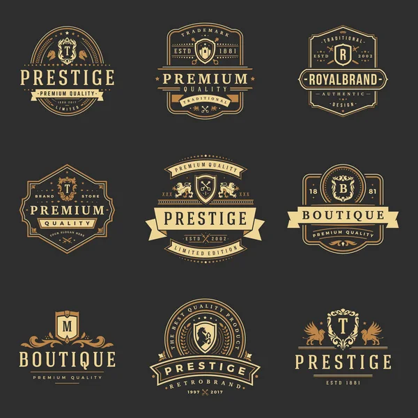 Monogrammes de luxe logos modèles vectoriels objets ensemble — Image vectorielle