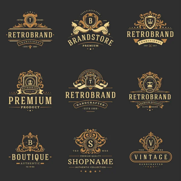 Logotipos de monogramas de luxo modelos conjunto de objetos vetoriais — Vetor de Stock