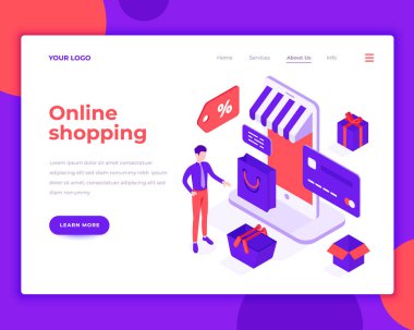 Online alışveriş insanlar ve alışveriş ile etkileşim.