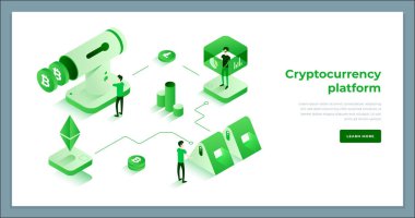 Kriptopara değişimi ve blockchain izometrik kompozisyonu.