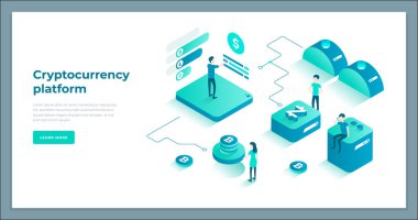 Kriptopara değişimi ve blockchain izometrik kompozisyonu.