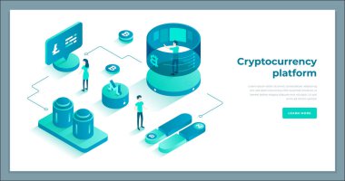 Kriptopara değişimi ve blockchain izometrik kompozisyonu.