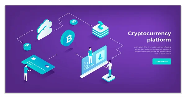 Cryptocurrency exchange and blockchain isometric composition. — Stock Vector