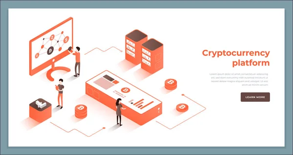 Cryptocurrency exchange and blockchain isometric composition. — Stock Vector