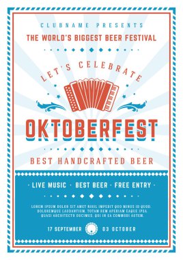 Oktoberfest bira Festivali kutlama poster veya el ilanı şablonu retro tipografi.