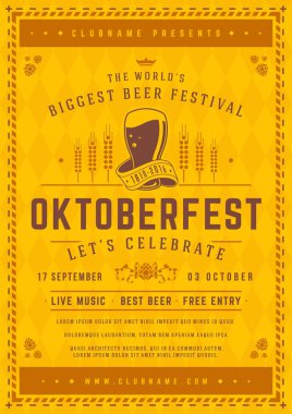 Oktoberfest bira Festivali kutlama poster veya el ilanı şablonu retro tipografi.