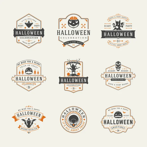 Halloween Feier Logos und Abzeichen Design Set Vektor Illustration. — Stockvektor