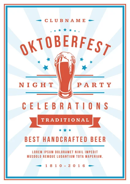 Oktoberfest festa della birra manifesto celebrazione o modello di volantino retro tipografia . — Vettoriale Stock