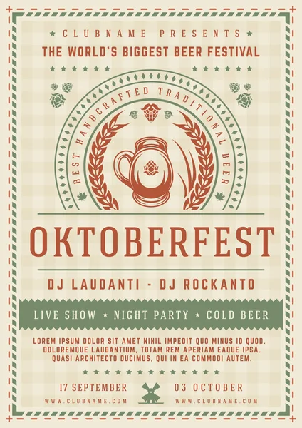 Oktoberfest beer festival celebration poster or flyer template retro typography. — Stock Vector