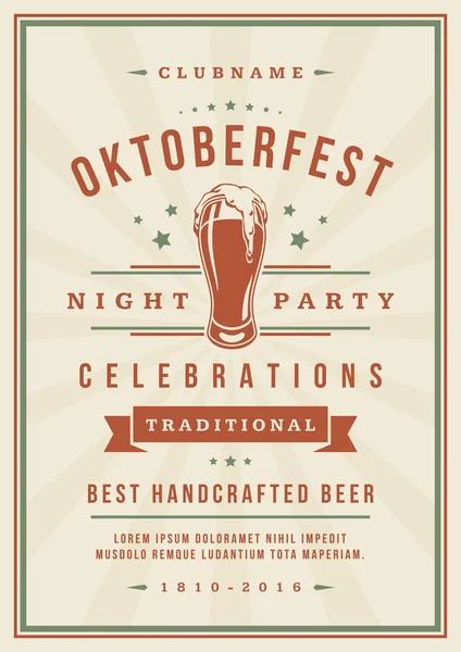Oktoberfest beer festival celebration poster or flyer template retro typography. — Stock Vector