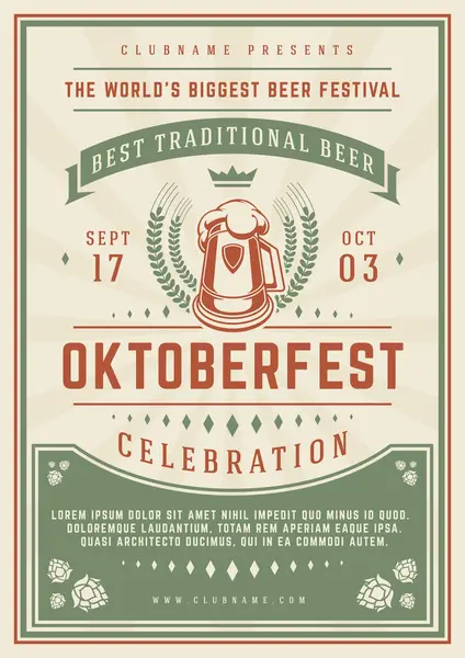 Oktoberfest festival de cerveza celebración cartel o volante plantilla tipografía retro . — Vector de stock