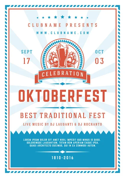 Oktoberfest festival de cerveza celebración cartel o volante plantilla tipografía retro . — Vector de stock