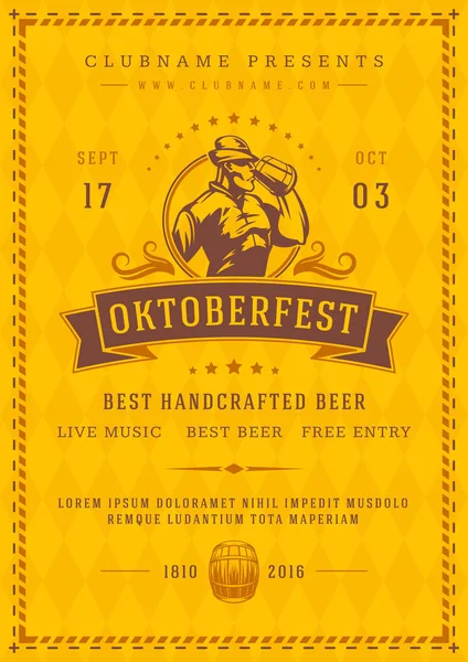 Oktoberfest beer festival celebration poster or flyer template retro typography. — Stock Vector