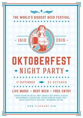 Oktoberfest bira Festivali kutlama poster veya el ilanı şablonu retro tipografi.