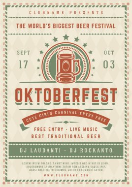 Oktoberfest bira Festivali kutlama poster veya el ilanı şablonu retro tipografi.