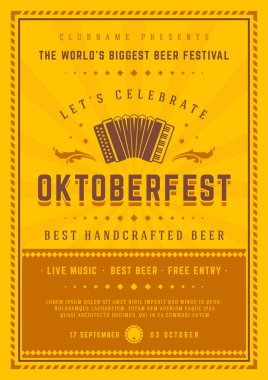 Oktoberfest bira Festivali kutlama poster veya el ilanı şablonu retro tipografi.