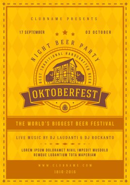 Oktoberfest bira Festivali kutlama poster veya el ilanı şablonu retro tipografi.