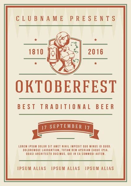 Oktoberfest beer festival celebration poster or flyer template retro typography. — Stock Vector