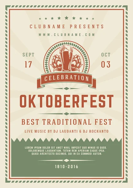 Oktoberfest Bierfest Feier Plakat oder Flyer Vorlage Retro-Typografie. — Stockvektor