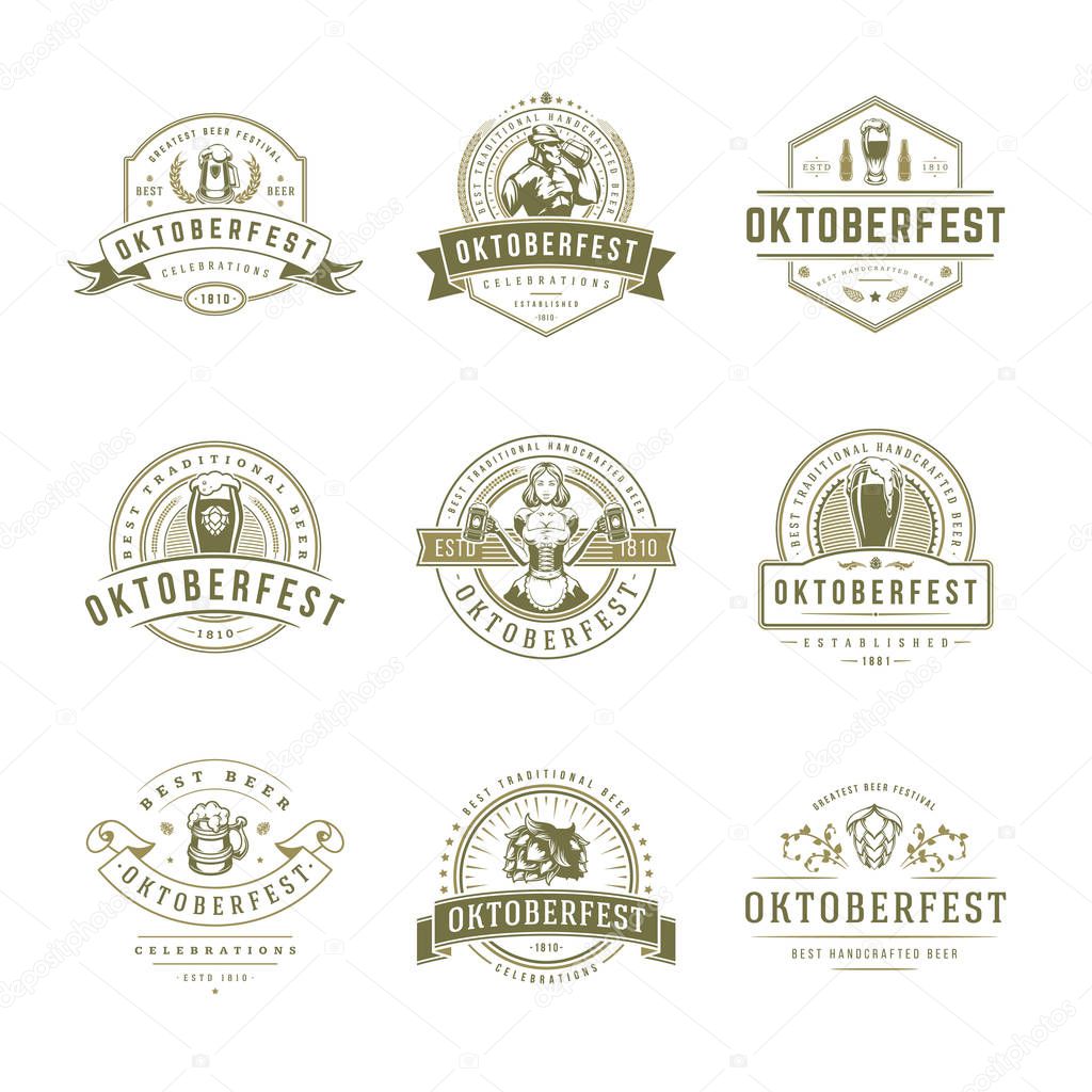 Oktoberfest labels, badges and logos set beer festival celebration