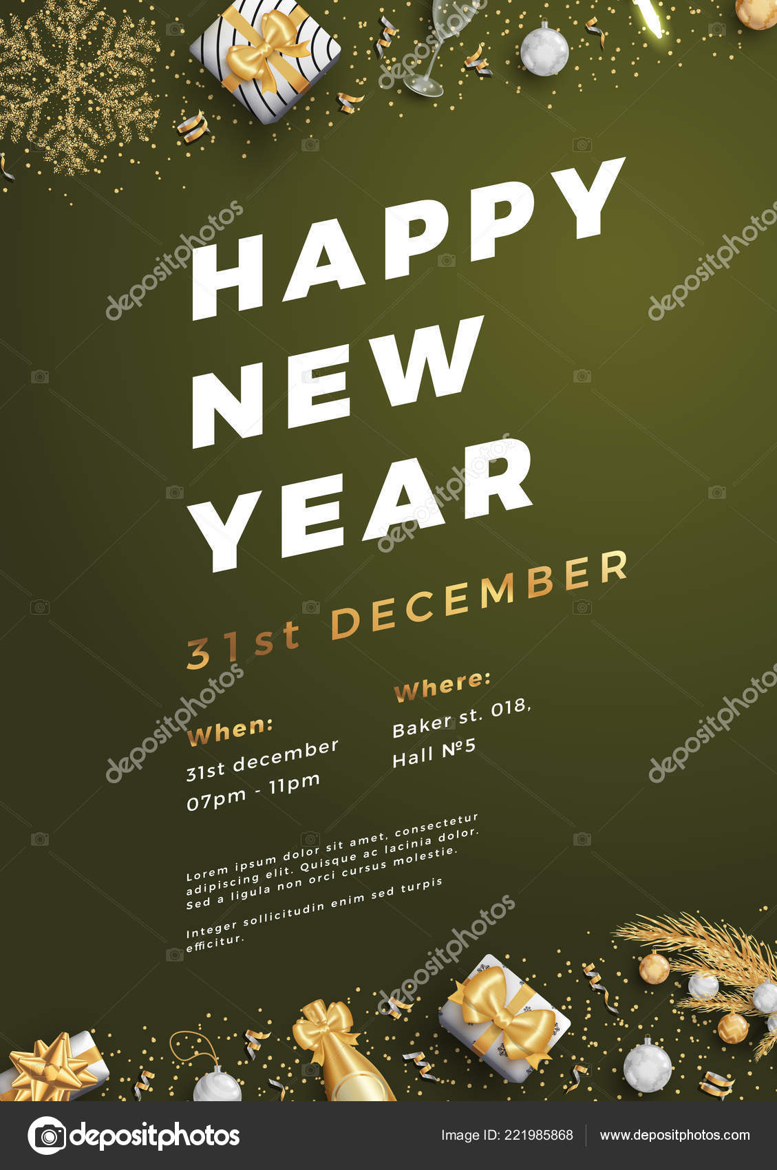 happy new year party layout poster poster or flyer template stock