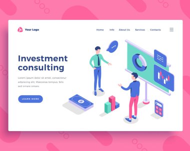 Yatırım danışmanlık konsepti, ofis çalışanları ve gösterge paneli ile etkileşim.