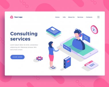 Danışmanlık hizmetleri kavramı, ofis çalışanları ve akıllı telefon desteği ile etkileşim.