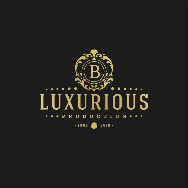 Luxury logo design template vector illustration victorian vignettes royal ornament shapes for logotype or badge design. — Stock Vector