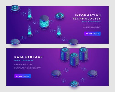 Veri depolama ve bilgi teknolojisi kavram afiş şablonu.