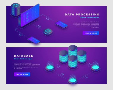 Veri işleme ve veritabanı kavramı afiş şablonu.
