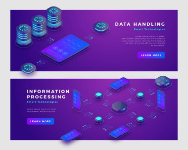 Veri işleme ve bilgi işleme kavramı afiş şablonu.