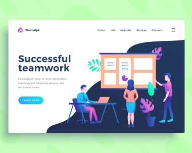 Ofis insanlarıyla açılış sayfası şablonu başarı takım çalışması konsepti.