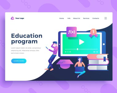 Ofis insanları ile açılış sayfası şablonu eğitim programı kavramı.