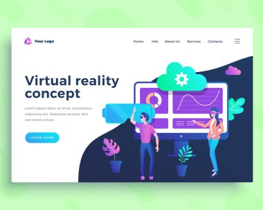 Açılış sayfası ofis insanları ile sanal gerçeklik kavramı şablonu.